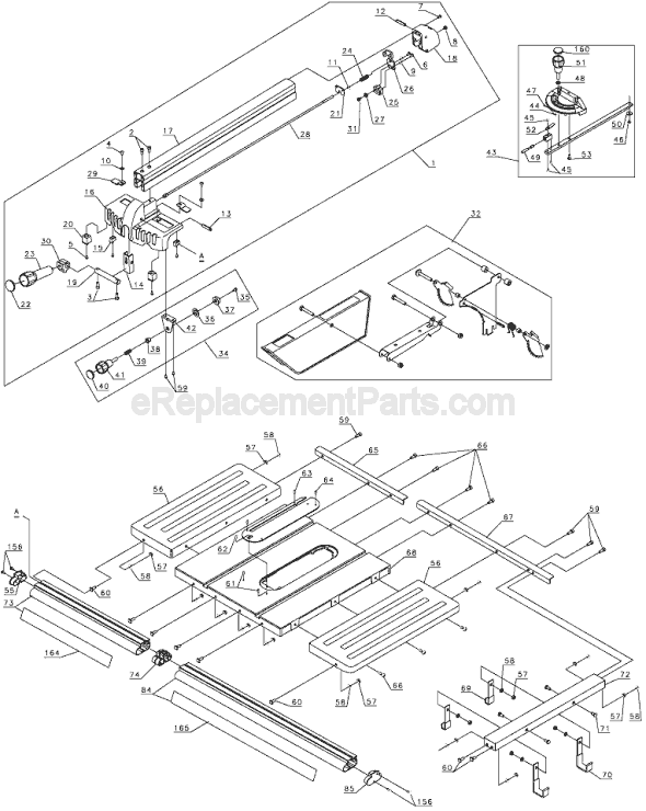 Page B Diagram and Parts List for FS2500TS Type 1 Black and Decker Table Saw